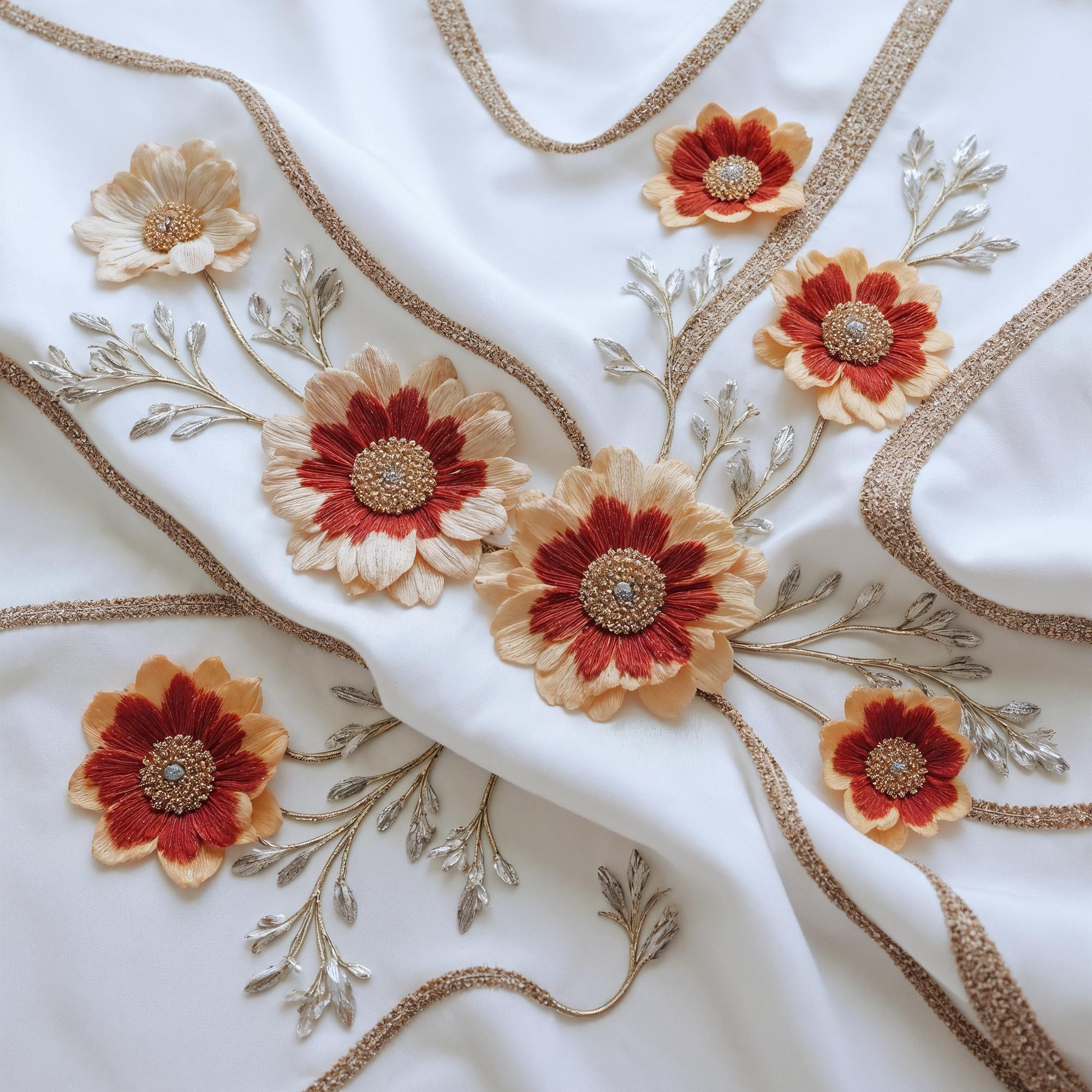 Delicate floral embroidery sample on linen